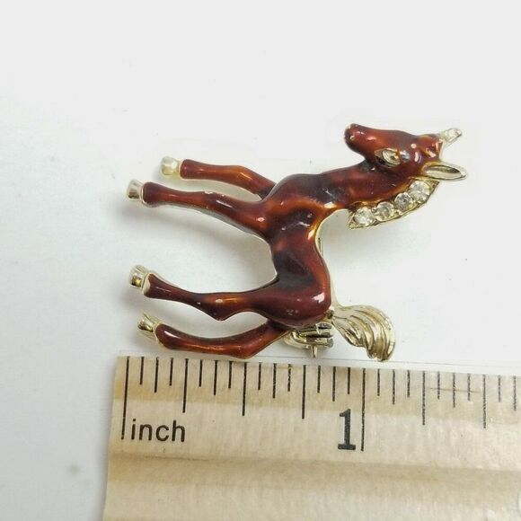 Vintage Tiny Horse Brooch, Brown Enamel Lapel Pin, Retro Estate - Picture 4 of 6